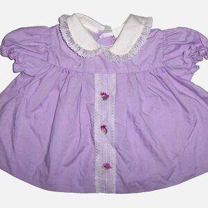 Vintage 80s Baby Girls Light Purple Collared Dress with Lace 1 1/2 or 18 months